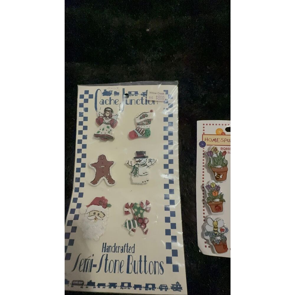 Vintage Christmas Buttons Cache Junction Handcrafted Semi Stone Santa Snowman